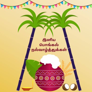 Happy Pongal 'ın resmi, Tamilnadu Hindistan' da düzenlenen Hasat Festivali.