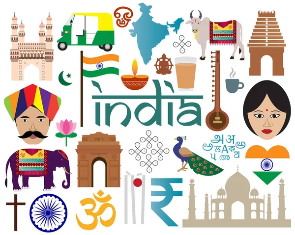 Sæt Kultur Indien Vektor Illustration – Stock-vektor