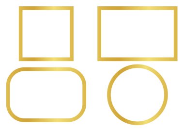 Sanat deco tarzında altın geometrik çerçeveler. Düğün davetiyesi için lüks altın sınırlar. Davetiye dekorasyonu için ince çizgi oval ve dikdörtgen ayarlandı. Vektör illüstrasyonu siyah arkaplanda izole edildi.