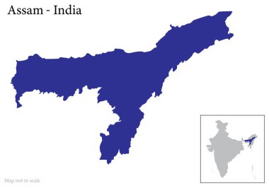Indian state Assam map vector , Assam map along with Indian Map clipart