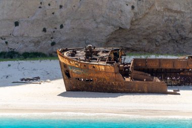 Yunanistan 'ın Zante kentindeki ünlü gemi enkazlı Naavagio plajı. Yüksek kalite fotoğraf