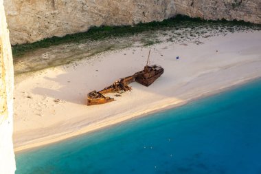 Yunanistan 'ın Zante kentindeki ünlü gemi enkazlı Naavagio plajı. Yüksek kalite fotoğraf