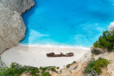 Yunanistan 'ın Zante kentindeki ünlü gemi enkazlı Naavagio plajı. Yüksek kalite fotoğraf