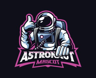 Astronot maskot logosu tasarımı. Astronot uzay galaksisi çizimi. Maskot, sembol ve kimlik logosu, amblem sporları veya e-spor oyun takımı