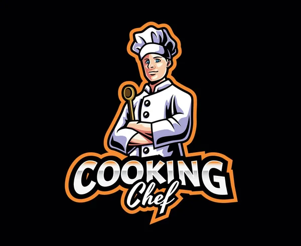 Σχεδιασμός Λογότυπου Σεφ Μασκότ Chef Διανυσματική Απεικόνιση Μαγειρικής Εικονογράφηση Λογότυπο — Διανυσματικό Αρχείο