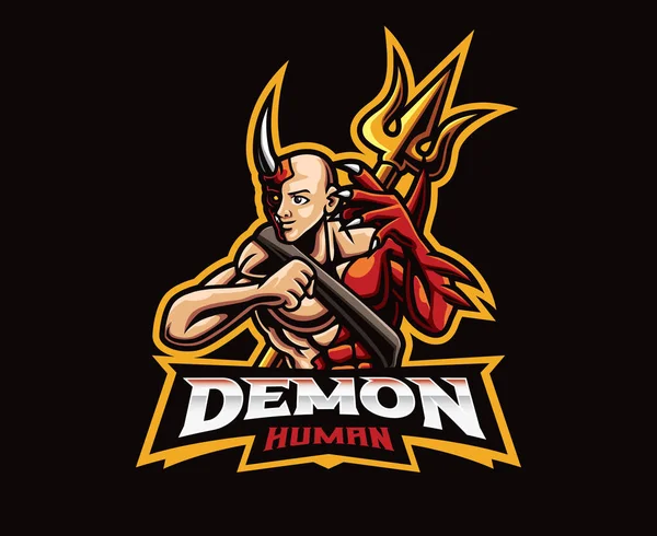 Yarı Iblis Maskot Logosu Tasarımı Yarı Iblis Vektör Çizimi Maskot — Stok Vektör