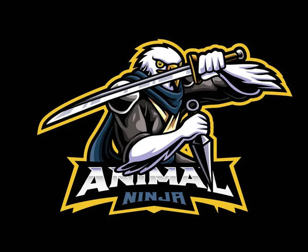 Diseño Del Logo Mascota Ninja Águila Eagle Shinobi Animal Vector — Vector de stock