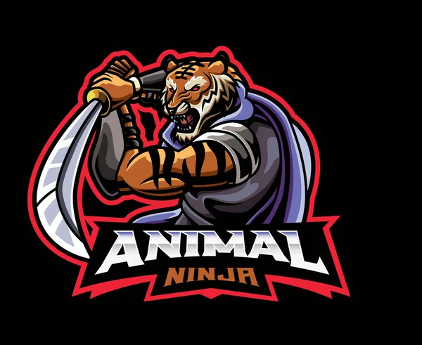 Tiger Ninja Mascote Logotipo Design Tiger Shinobi Ilustração Vetor Animal — Vetor de Stock
