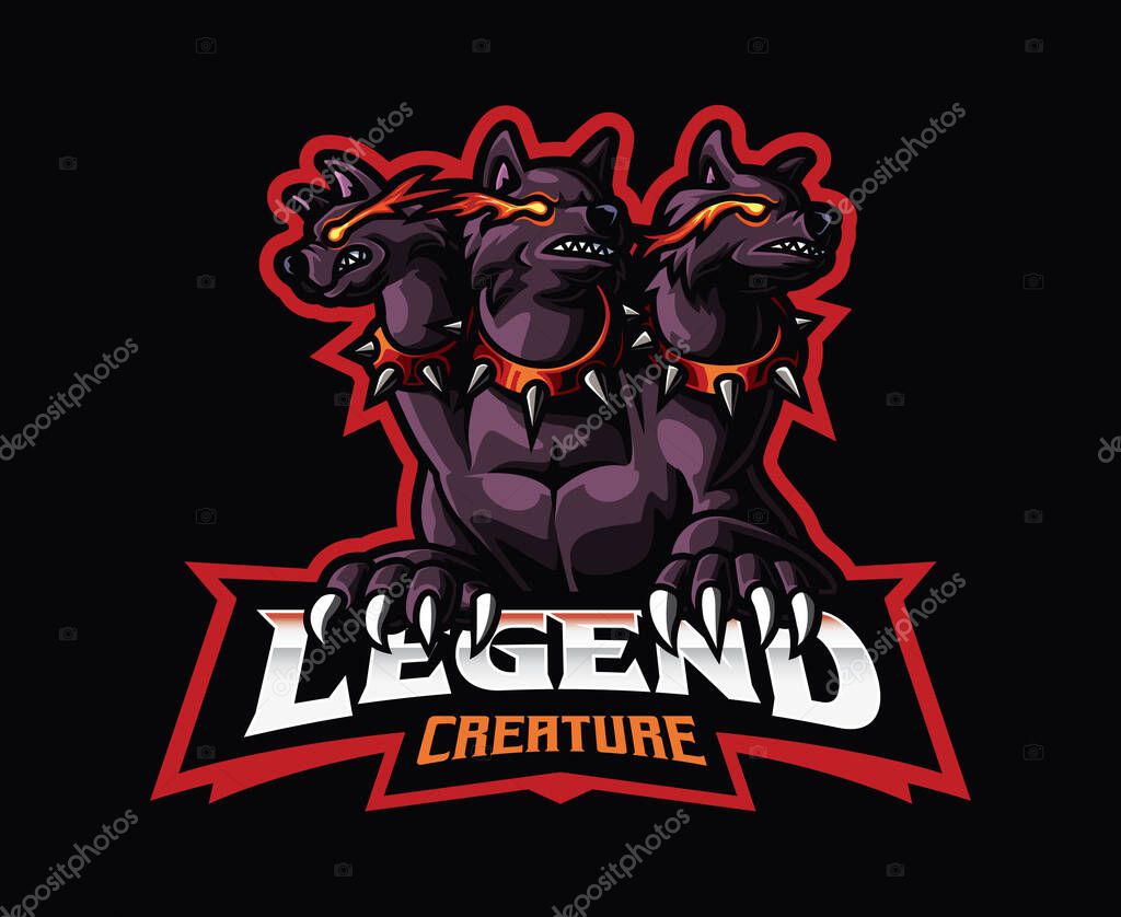Cerberus mascot logo design. Vector illustration Cerberus Greek mythological creature. Logo illustration for mascot or symbol and identity, emblem sports or e-sports gaming team