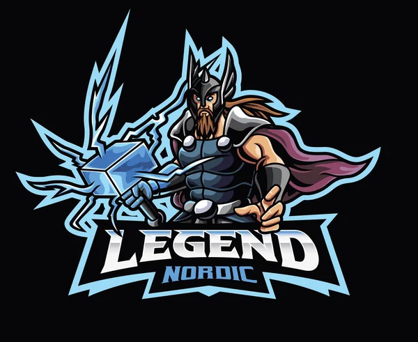 Thor Mascote Logotipo Design Thor God Ilustração Vetorial Mitologia Nórdica —  Vetores de Stock