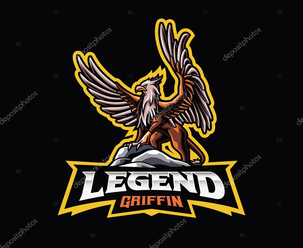 Griffin mascot logo design. Griffin mythological creature vector illustration. Logo illustration for mascot or symbol and identity, emblem sports or e-sports gaming team