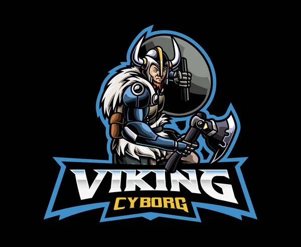 Gelecekçi Viking Maskot Logosu Tasarımı Siberpunk Bilim Kurgu Viking Vektör — Stok Vektör