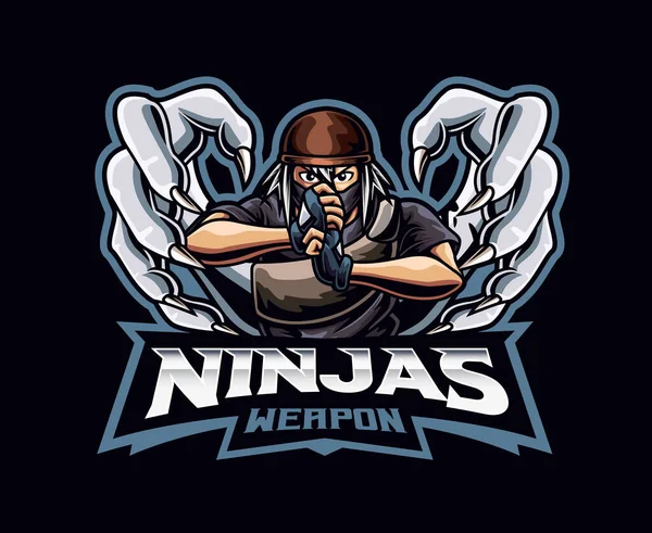 Ninja Technik Maskottchen Logo Design Ninjutsu Ninja Vektor Illustration Logo — Stockvektor