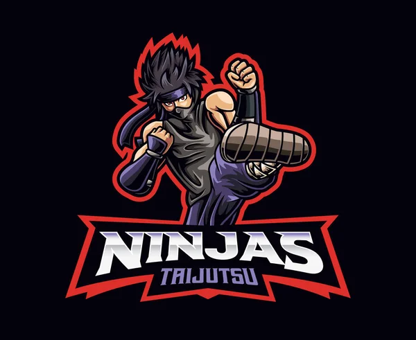 Ninja Taijutsu Maskot Logosu Tasarımı Vücut Tekniği Ninja Vektör Çizimi — Stok Vektör