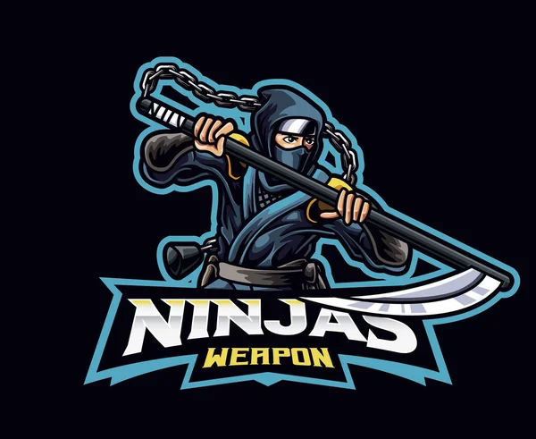 忍者武器吉祥物标志设计 Ninja Kusarigama武器矢量图解 吉祥物或符号和身份 体育或电子竞技游戏团队的图标说明 — 图库矢量图片