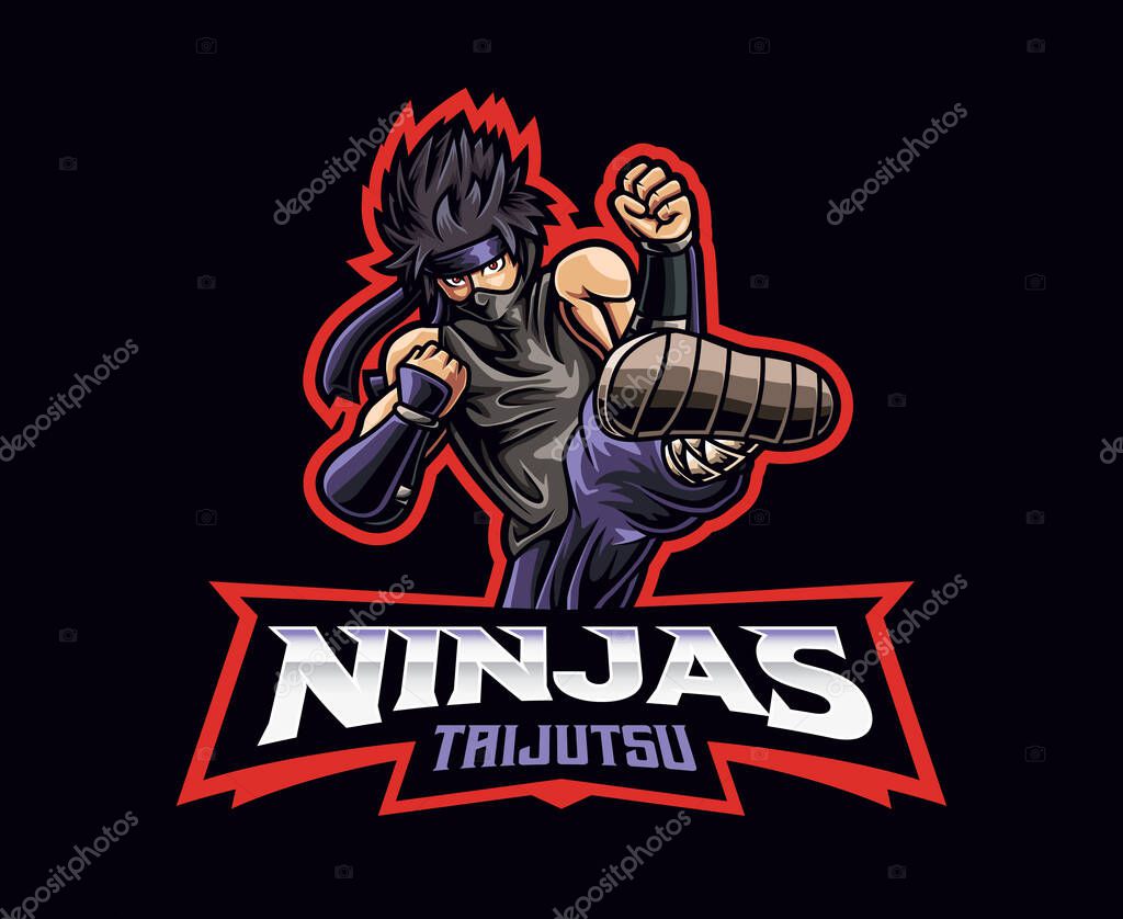 Ninja taijutsu mascot logo design. Body technique ninja vector illustration. Logo illustration for mascot or symbol and identity, emblem sports or e-sports gaming team