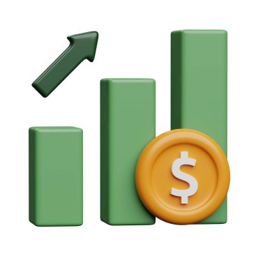 Chart arrow up growth 3D icon design. Financial economic growth icon in 3D style