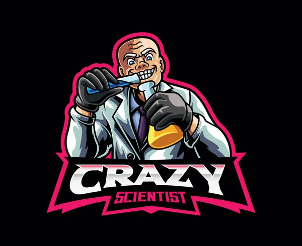 Crazy Genius Scientist Mascot Logo Mad Scientist Mascot Logo Tech — Image vectorielle