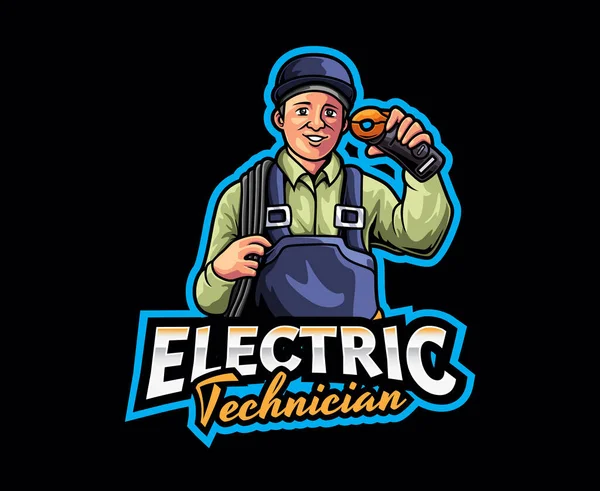 Mascotte Technicien Électricité Logo Logo Mascotte Réparation Électrique Expert Spécialiste — Image vectorielle