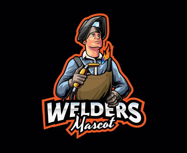 Welder Mascot Logo Design Skilled Welder Welding Mask Tools Industrial — Stock Vector