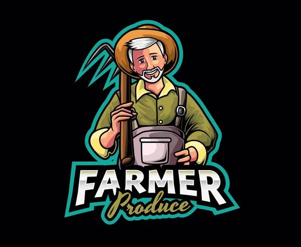 Diseño Del Logotipo Mascota Del Agricultor Leal Hardworking Farmer Mascot — Archivo Imágenes Vectoriales