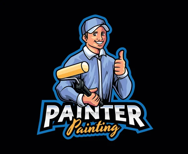 Painter Mascot Logo Design Creative Wall Painter Mascot Illustration — Image vectorielle