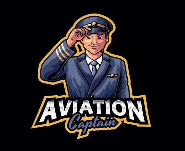 Pilot Aviation Professional Mascot Logo Design Experienced Pilot Ready Adventure — Stock Vector