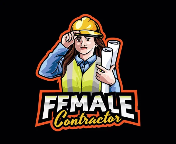 Diseño Del Logotipo Mascota Contratista Femenina Mujeres Construcción Contratista Con — Archivo Imágenes Vectoriales