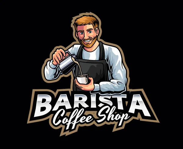 Barista Mascot Logo Design Cheerful Coffee Maker Mascot Friendly Professional — Stock Vector