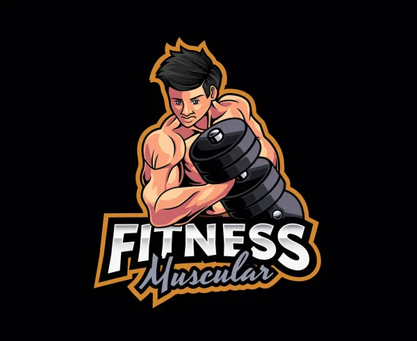 Conception Logo Mascotte Gymnase Fitness Illustration Vectorielle Homme Musclé Avec — Image vectorielle