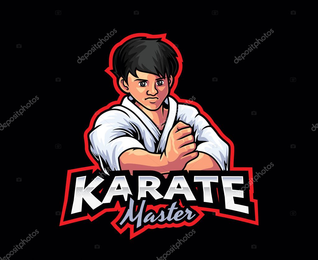 Karate Martial Art Mascot Logo Design. Vector illustration of Martial art karate with powerful fighter