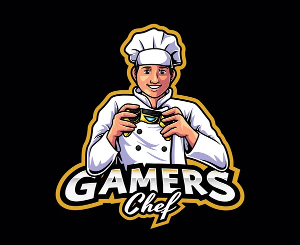 Chef Gamer Mascot Logo Design Vector Illustration Chef Uniform Hat — Stock Vector
