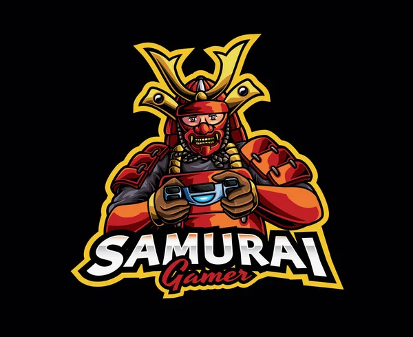 Samurai Gamer Mascot Logo Design Inglés Ilustración Vectorial Samurai Con — Vector de stock