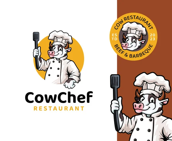 Diseño Del Logotipo Mascota Del Chef Vaca Divertida Juguetona Mascota — Vector de stock