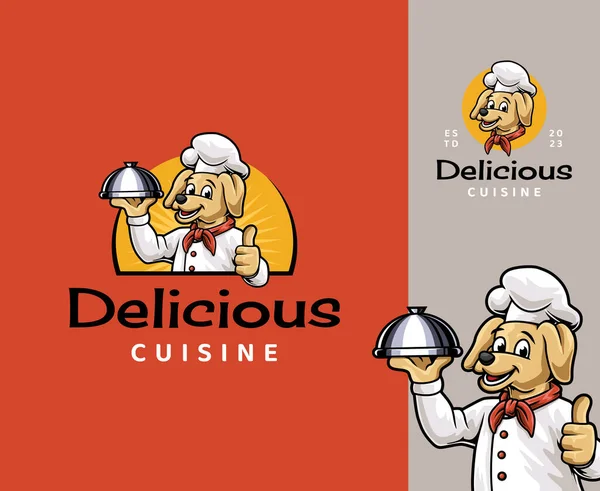 Diseño Del Logotipo Mascota Del Chef Del Perro Divertida Juguetona — Vector de stock
