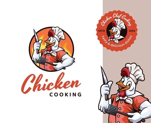 Κοτόπουλο Σεφ Μασκότ Σχεδιασμός Λογότυπο Διασκέδαση Και Παιχνιδιάρικο Μασκότ Κινουμένων — Διανυσματικό Αρχείο