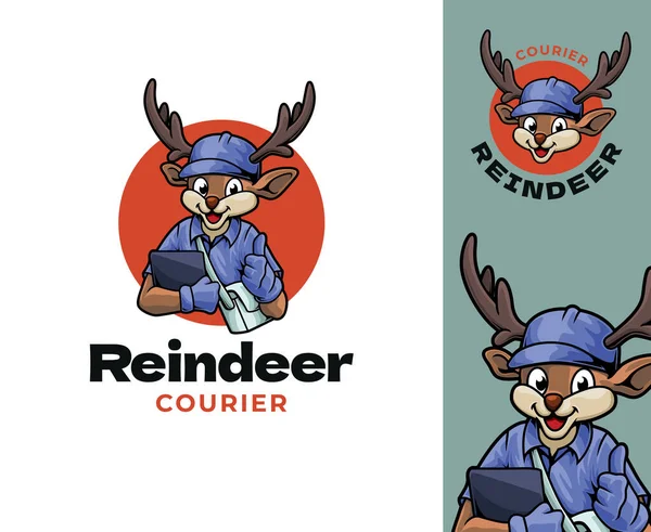 Deer Courier Mascot Logo Design Mascota Desene Animate Distractivă Jucăușă — Vector de stoc