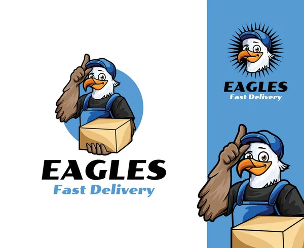 鹰信使标志设计 有趣有趣的卡通吉祥物完美的信使 交付服务相关业务和品牌 — 图库矢量图片