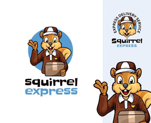 Eichhörnchen Kurier Maskottchen Logo Design Lustiges Und Verspieltes Comic Maskottchen — Stockvektor