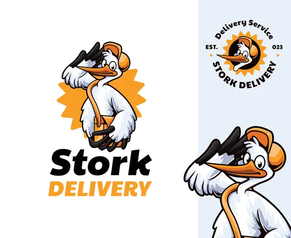 Stork Courier Mascot Logo Design 재미있고 장난기있는 마스코트는 서비스 비즈니스 — 스톡 벡터