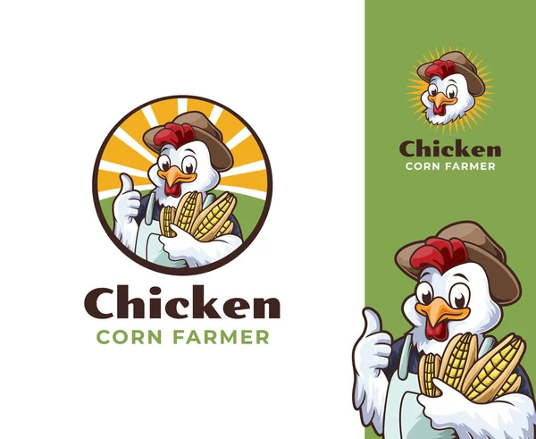Κοτόπουλο Farmer Mascot Σχεδιασμός Λογότυπο Παιχνιδιάρικη Μασκότ Κινουμένων Σχεδίων Ιδανικό — Διανυσματικό Αρχείο