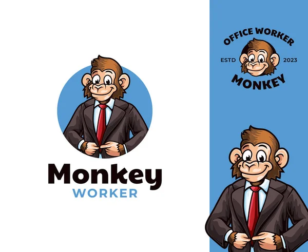 Дизайн Логотипу Ділової Мавпи Mascot Професійний Доброзичливий Талісман Мавпи Костюмі — стоковий вектор