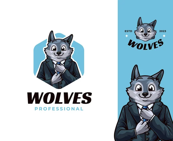 Business Wolf Mascot Logo Design Mascota Wolf Profesionala Prietenoasa Purtand — Vector de stoc