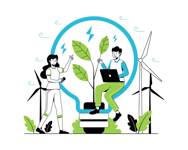 再生可能エネルギーの概念 再生可能エネルギー 太陽光 風力からのクリーンな電気エネルギーのベクトル図 持続可能なグリーンエネルギー 再生可能エネルギー グリーン電力 — ストックベクタ