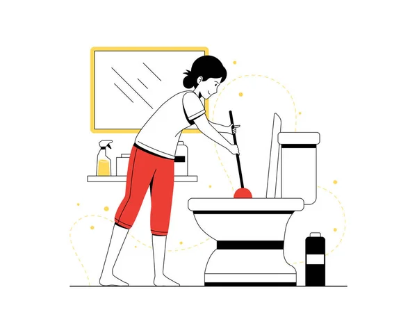 Женщина Домохозяйка Выполняет Различные Домашние Работы Очистительная Векторная Иллюстрация — стоковый вектор