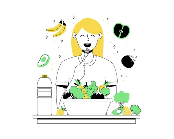 Ilustração Alimentação Saudável Ilustração Conceito Vetor Dieta Vegetariana Vegana Equilibrada —  Vetores de Stock
