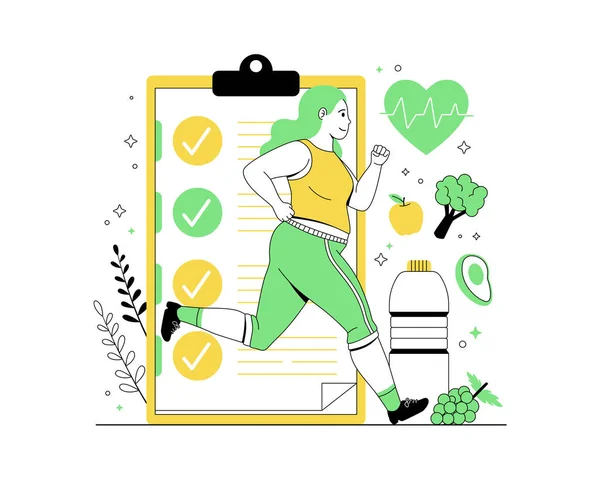 Толстые Женщины Диете План Диеты Физическими Упражнениями Здоровой Пищи Фрукты — стоковый вектор