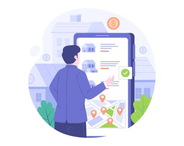 İnternetten ev al ya da kirala, gayrimenkul ara. Mülk almak, pazara ev arayan insanlar.