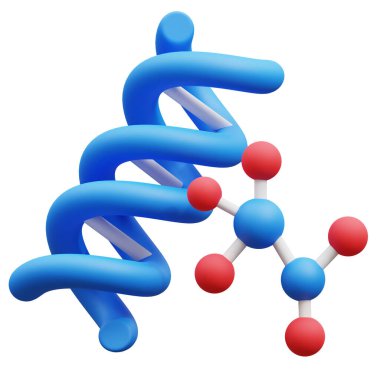 DNA 3D resim simgesi. 3 boyutlu DNA, moleküler kimya, fizik bilimi konsepti. 3B görüntüleme
