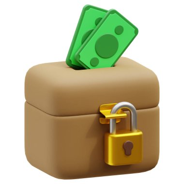 Sadaka kutusu, para ve kutu izole edilmiş. Bağış simgesi, Ramazan resimleme 3D